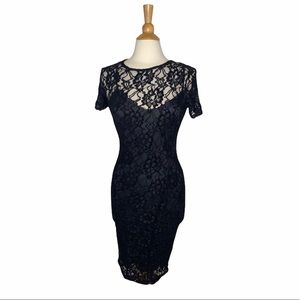 Zara Black Lace Two Piece Bodycon MIDI Dress Y21